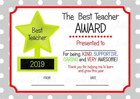 Best Teacher Certificate Template Printable Award Example