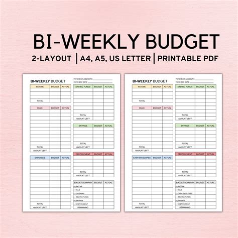 A bi-weekly budget template