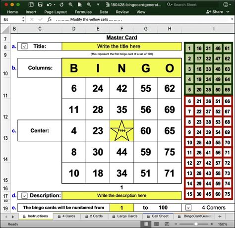 Bingo Card Generator in Excel