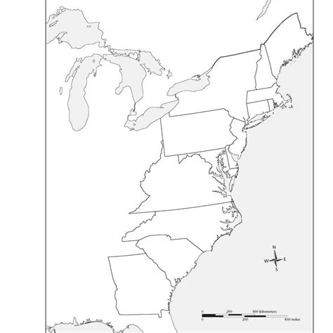 Blank Map of the 13 Original Colonies for Educational Purposes