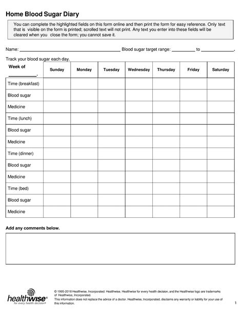 Blood Sugar Diary