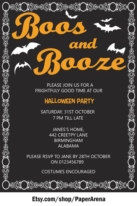 Boos and Booze Halloween Party Invitation Template 1