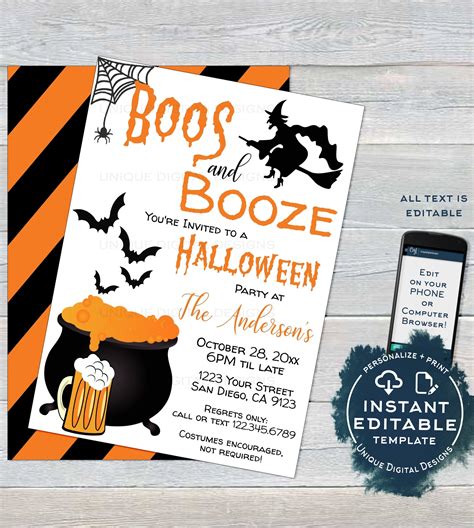 Boos and Booze Halloween Party Invitation Template 8