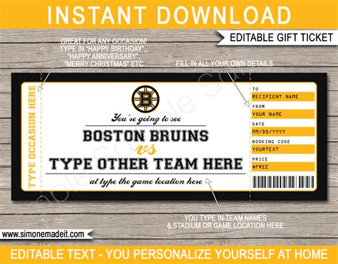 Boston Bruins Tickets Printable