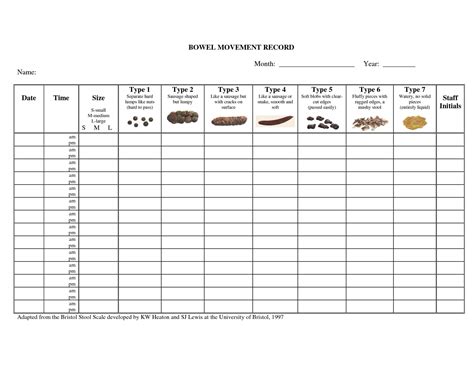 Free Printable Bowel Movement Record Chart Template