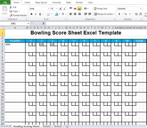 Bowling Frame Excel Spreadsheet Template