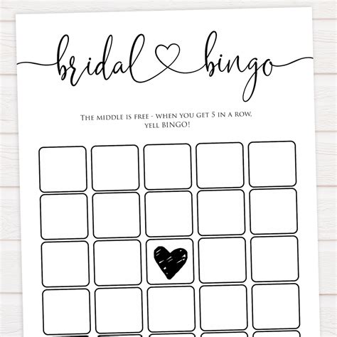 Bridal Bingo Cards Template