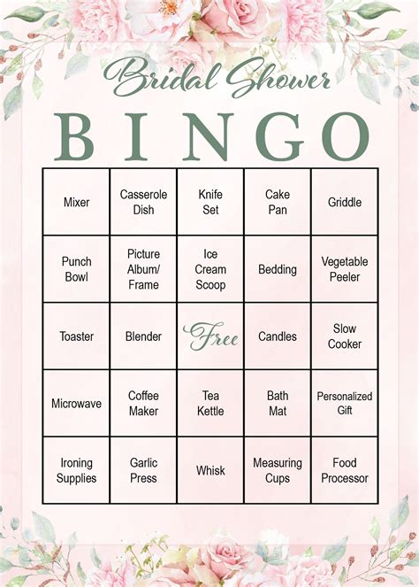 Bridal Shower Bingo Template Example