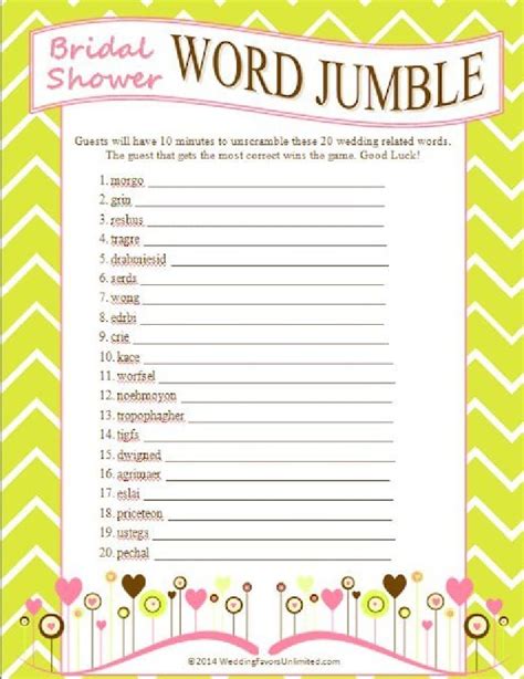 Bridal Shower Games Templates Examples