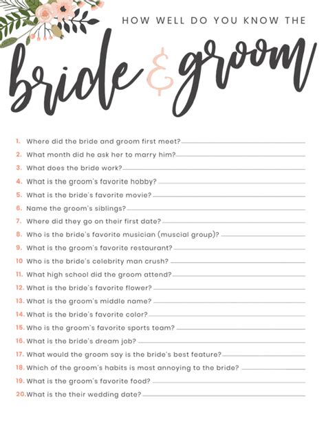 Bridal Shower Games Templates PDF