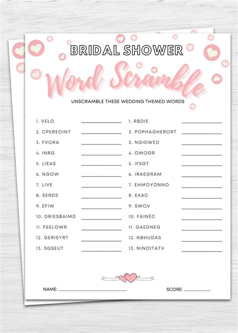 Bridal Shower Games Word Scramble