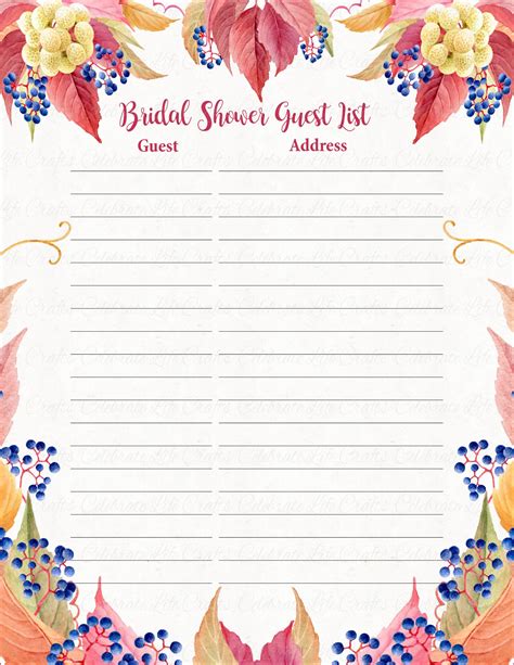 Bridal Shower Guest List Template