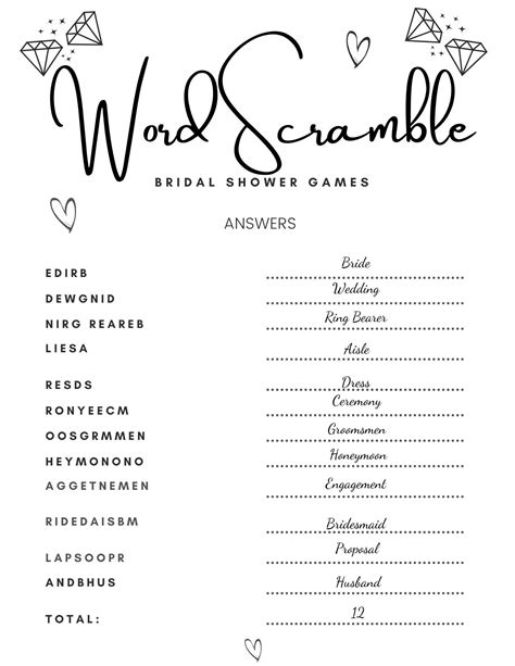 Word Scramble Games for Bridal Shower