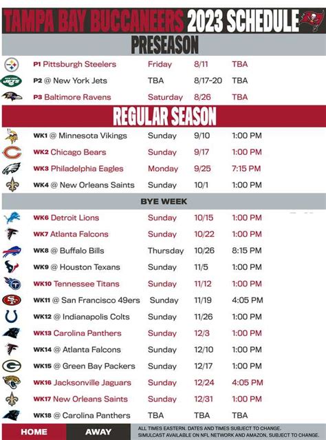 Buccaneers 2023 Printable Schedule Image 1