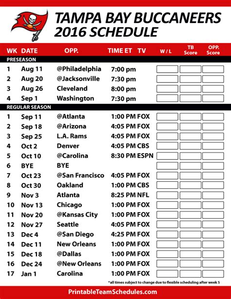 Buccaneers 2023 Printable Schedule Image 7