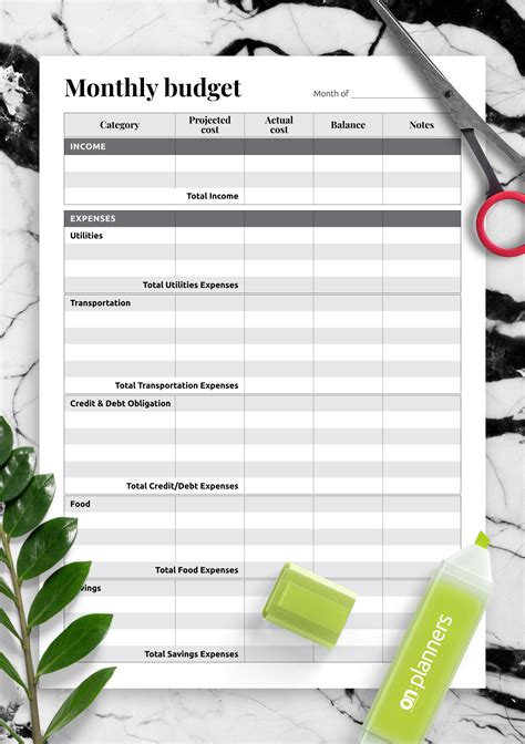 Budget Form Template