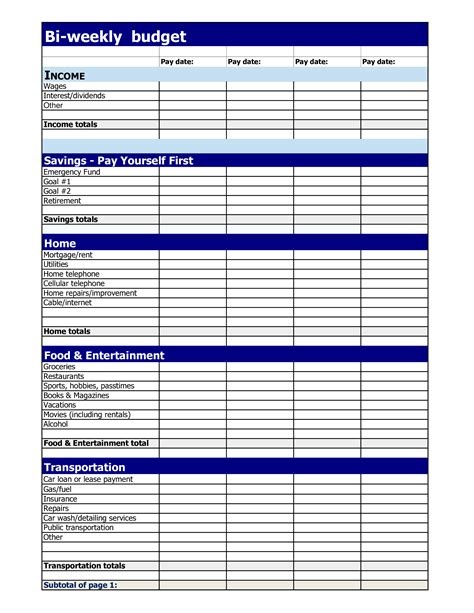 Budget Forms Printable