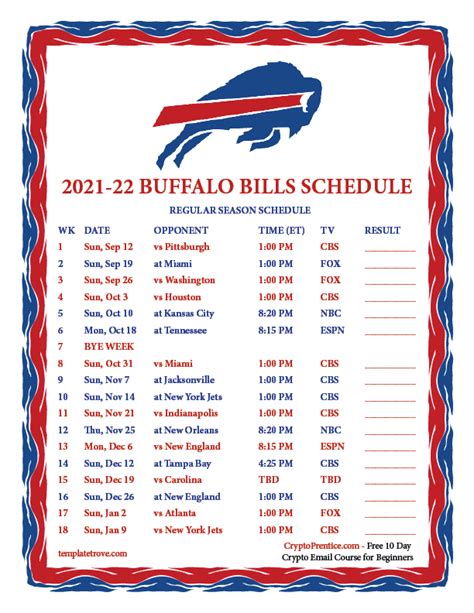 Buffalo Bills Schedule Printable 2023