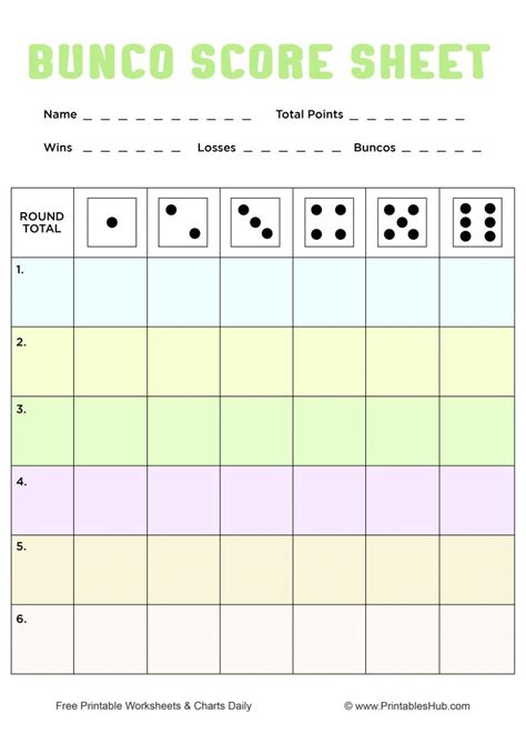 Bunco Score Sheets Design 1