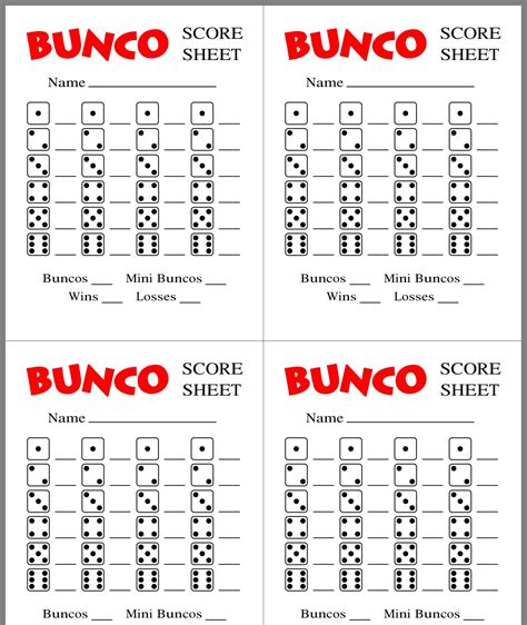 Bunco Score Sheets Print