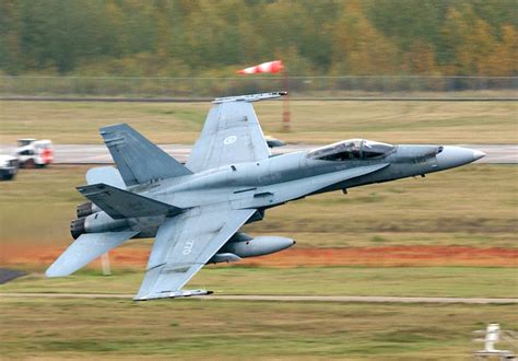 A photo of a CF-18 Hornet taking off from Cold Lake Air Force base