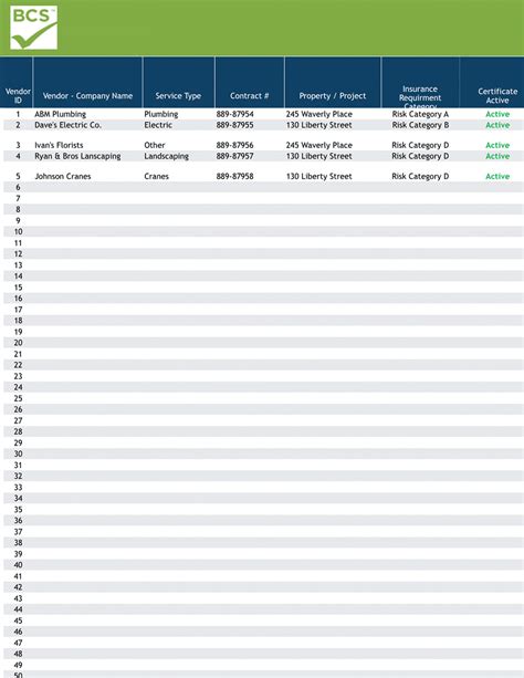 COI Tracking Template Example