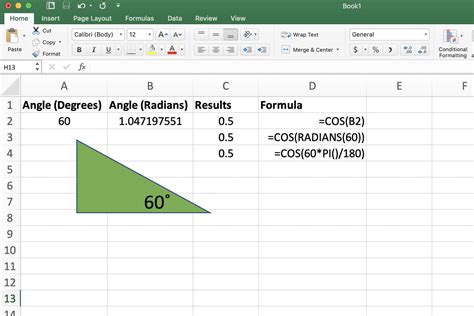 COS Function in Excel Example 2