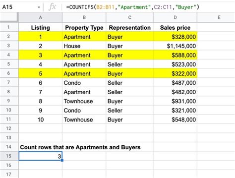 COUNTIF Function Google Sheets