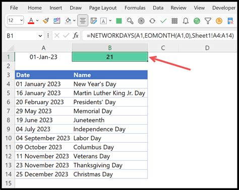 Calculating business days in Excel