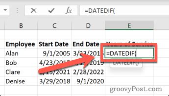 Calculating Years of Service with DATEDIF Function Image 5