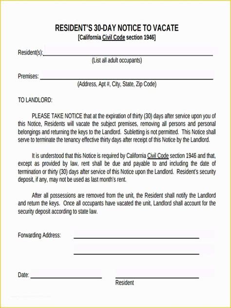 California 30-day notice templates