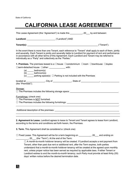 California Residential Lease Agreement Template Download