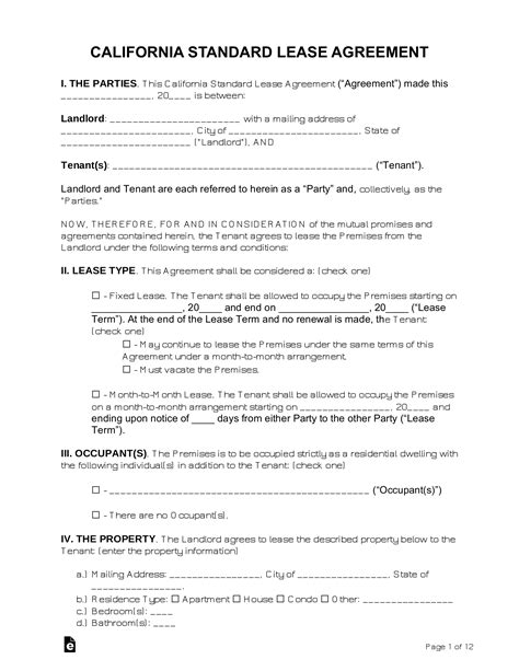 California Residential Lease Agreement Template PDF