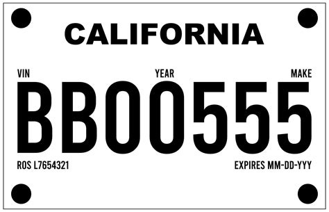 California Temporary License Plate Template 5