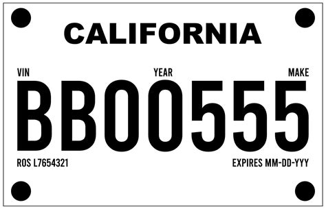 California Temporary License Plate Template 9