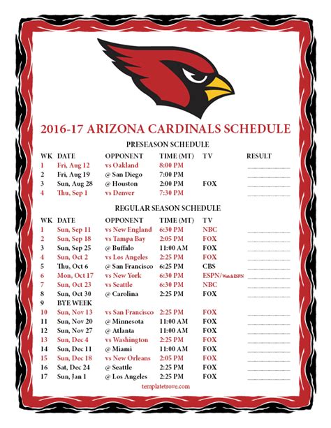 Cardinals Schedule Printable