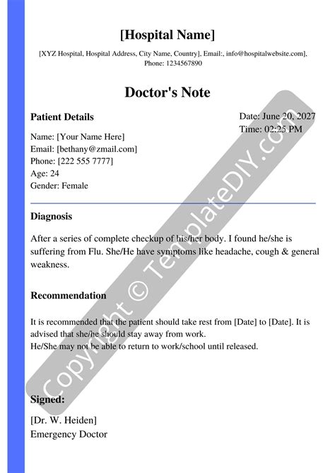 CareSpot Doctors Note Template example 10