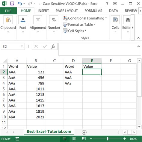 Case Sensitive Vlookup Example 5