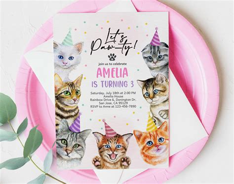 Cat Birthday Party Invitations