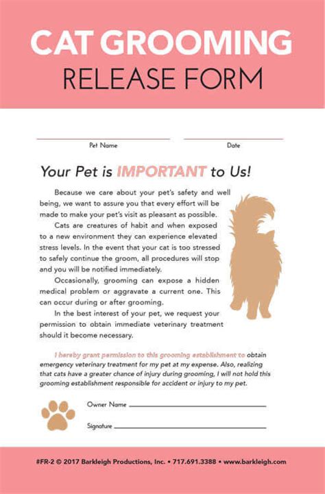 Cat Grooming Release Form Template