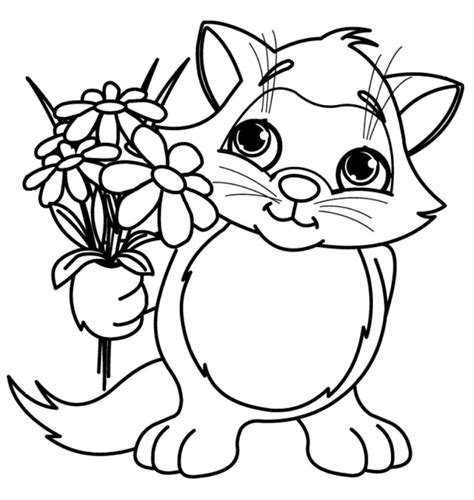 Cat and Flowers Coloring Page