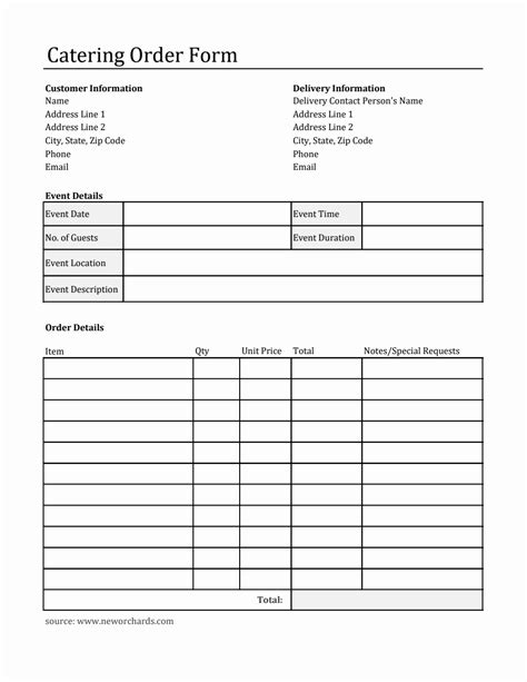 Catering Order Template Excel