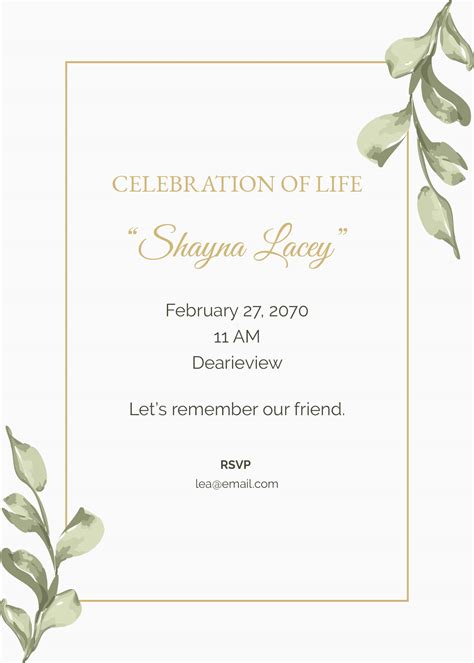 Celebration of Life Invitation Template 2