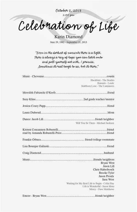 Celebration of Life Program Template Example