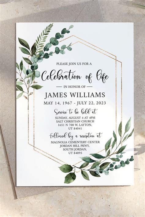 Celebration of Life Invitation Memorial