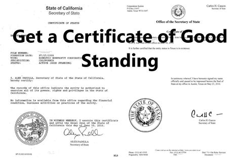 Certificate of Good Standing Status