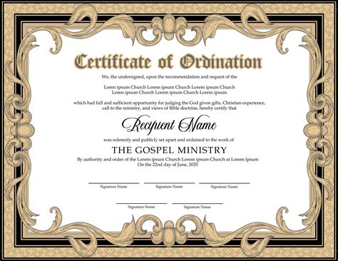 Certificate of Ordination Template Example