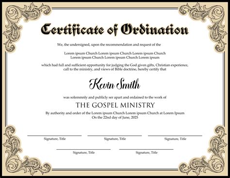 Certificate of Ordination Template