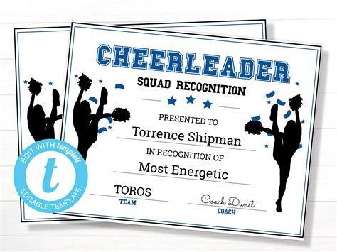 Cheer Coaching Award Certificate