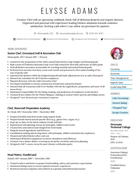 Chef Resume Template Example